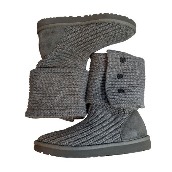UGG Australia Boots Cardy Classic Knit Tall Gray Cozy Sweater Sz 7 Boho Peasant - Picture 2 of 9
